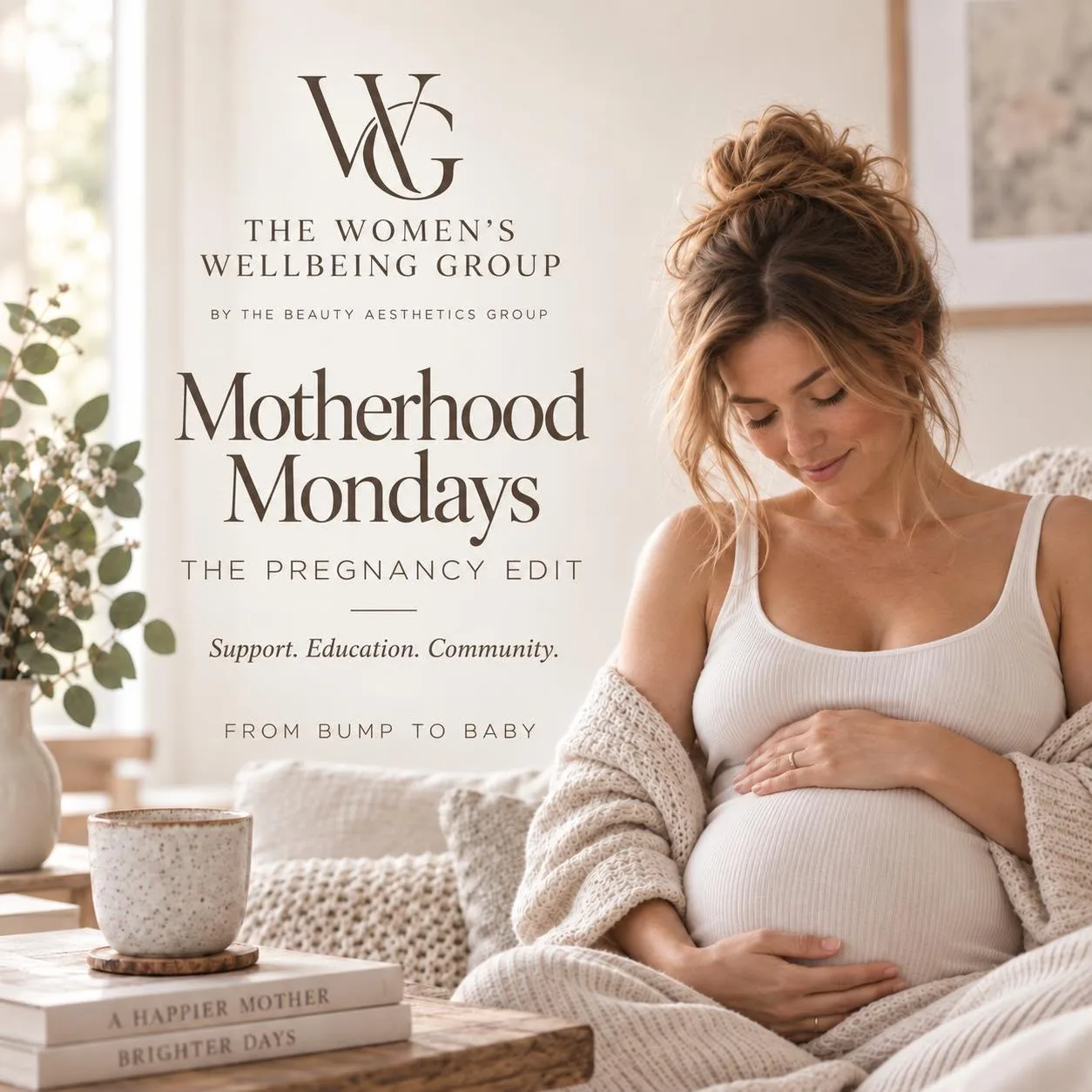 Motherhood Mondays: The Pregnancy Edit: a pregnant woman resting with her hands on her bump